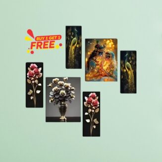 Radha Krishna or Flower Set of 3 Wall Painting