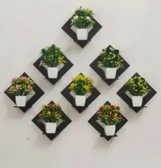 Wall Mounted Metal Plant Holder Shelf Set – Diamond Shape (9 Pieces)