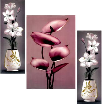 Luxury Pink Floral Vase Wall Painting (Set of 3)